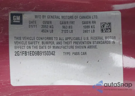 2011 Chevrolet Camaro 1Lt z USA, uszkodzony, nr VIN 2G1FB1ED9B9150342